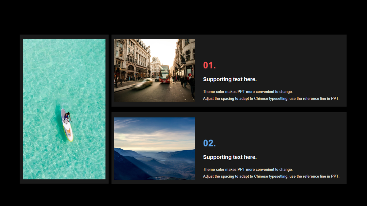 多色矩形阴影2项PPT列表