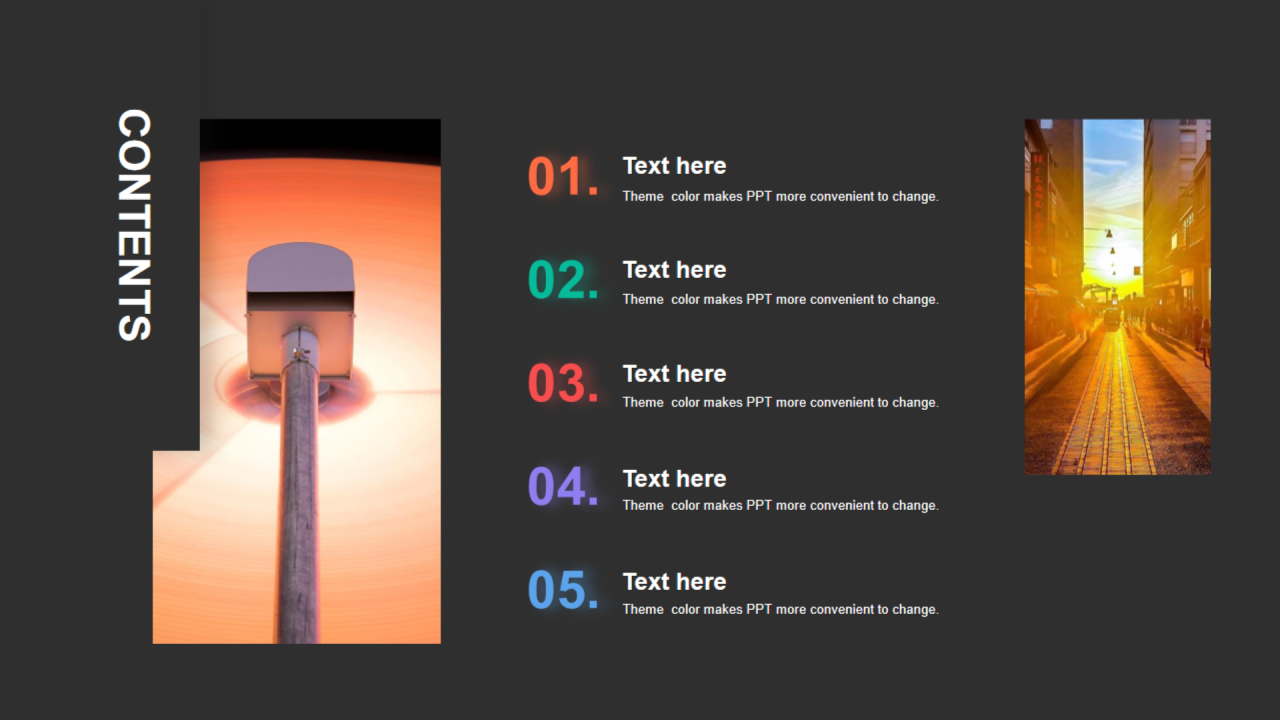 多色矩形阴影5项PPT目录