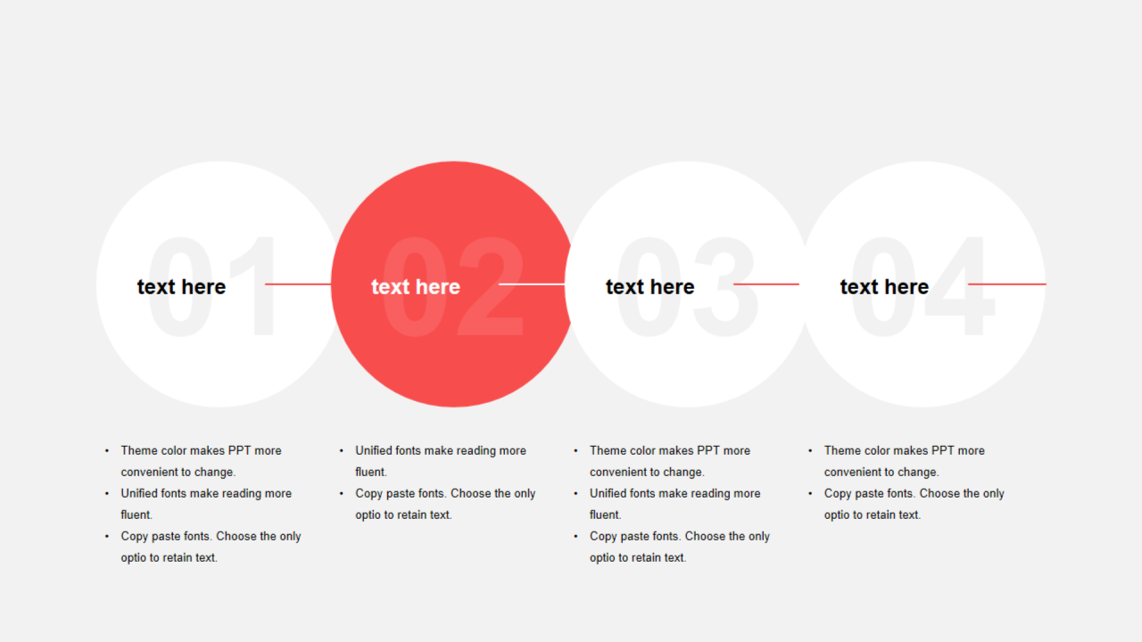 红色圆形扁平5项PPT列表