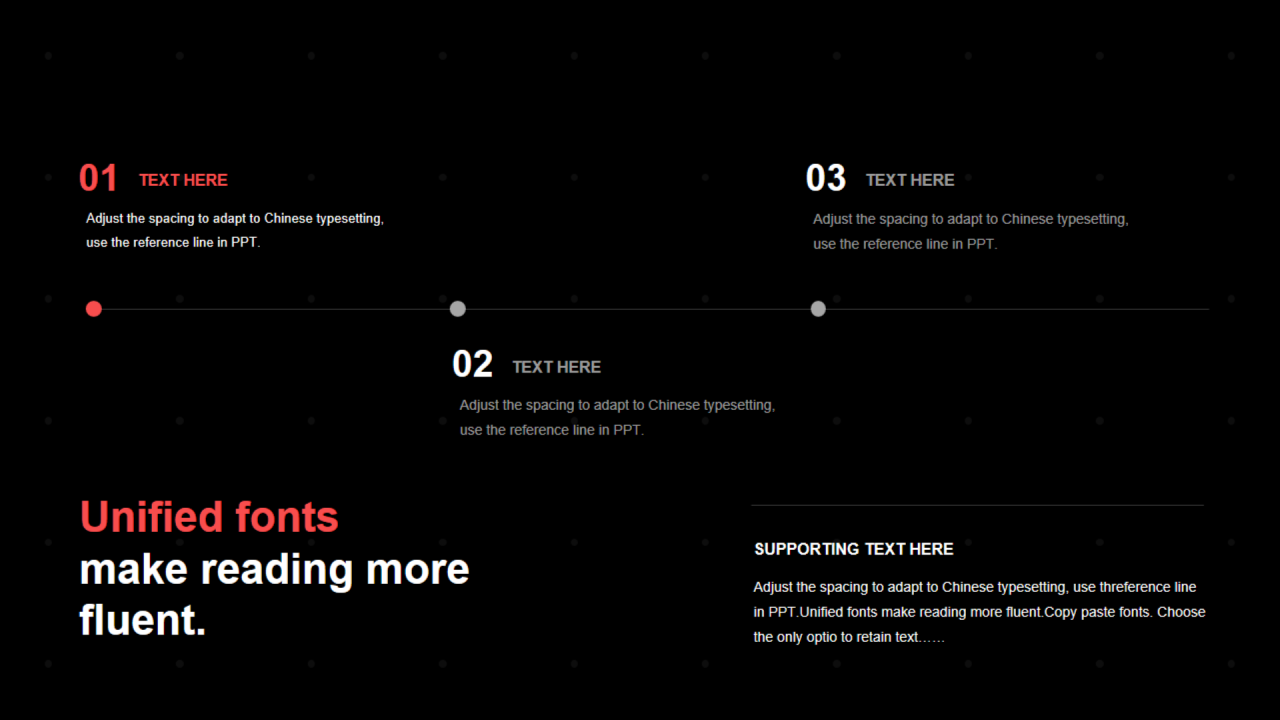 红色线条扁平3项PPT流程