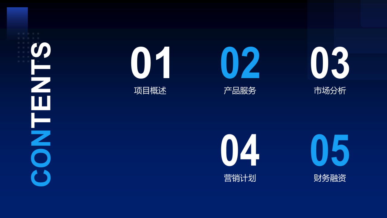 蓝色商务商业融资计划书PPT案例