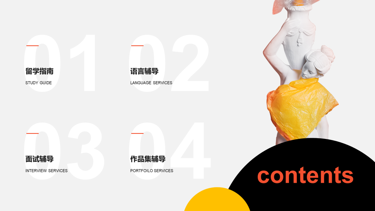 橙色创意艺术留学培训机构留学指导PPT案例
