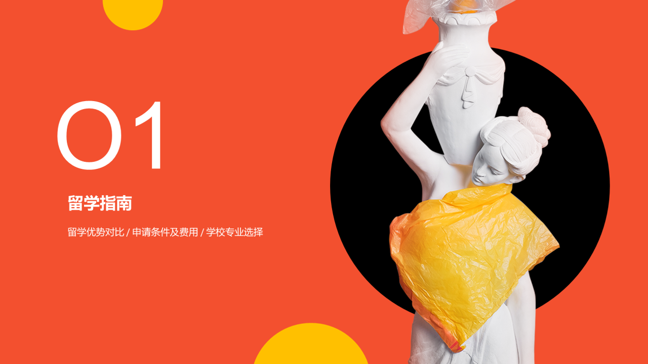 橙色创意艺术留学培训机构留学指导PPT案例