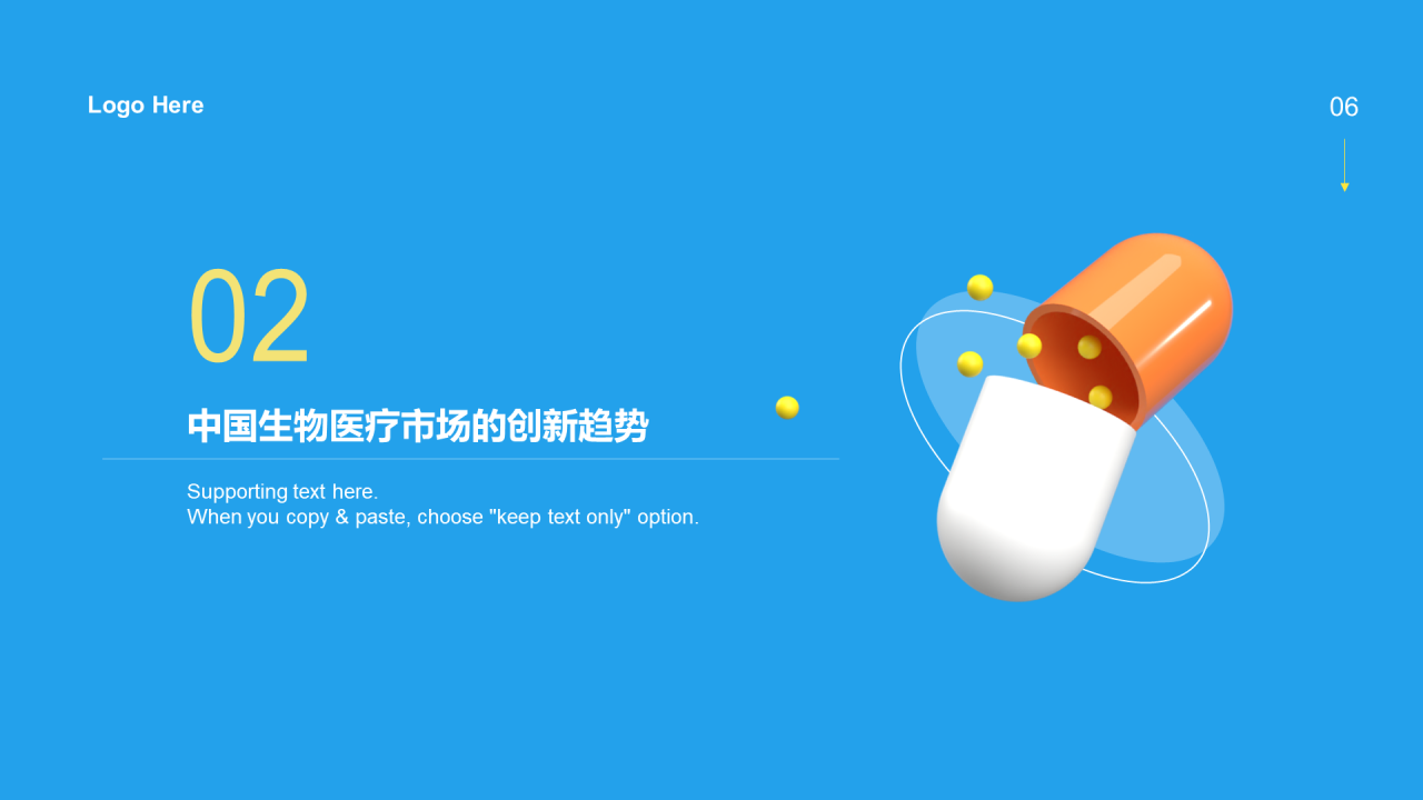 蓝色3D药丸创意中国生物医药创新趋势展望研究报告PPT案例