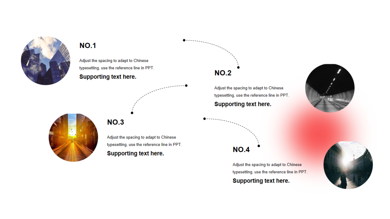 黑色圆角矩形线条4项PPT流程图
