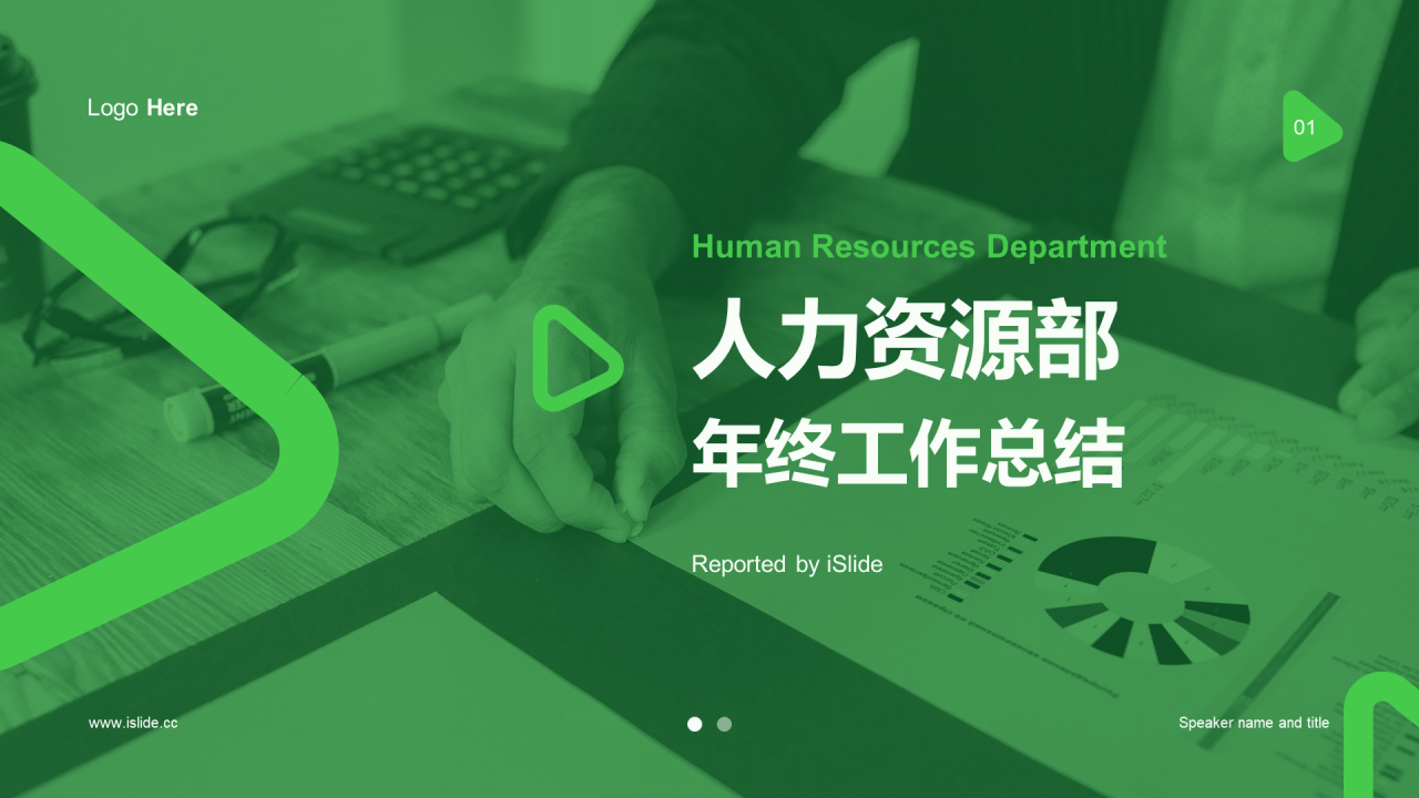 绿色商务人力资源年终工作总结PPT案例