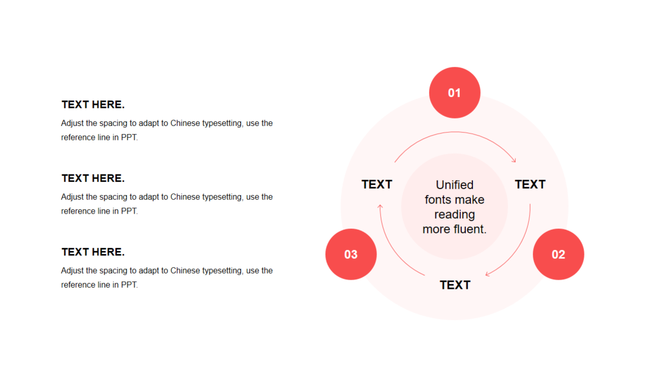 红色简约4项PPT循环关系图