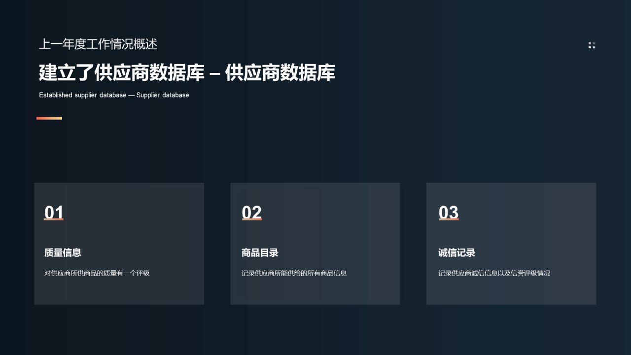 深色简约风物资采购工作进度汇报PPT模板