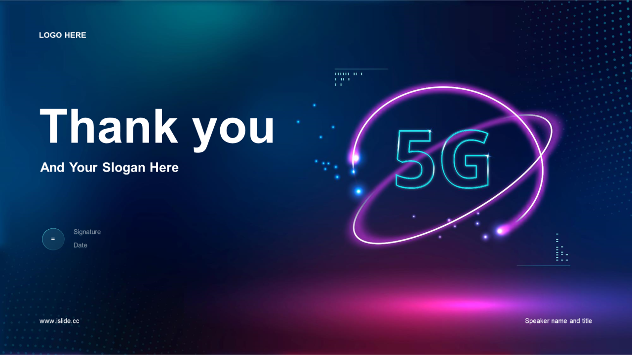 蓝色创意5G科技智能通讯发布会PPT模板