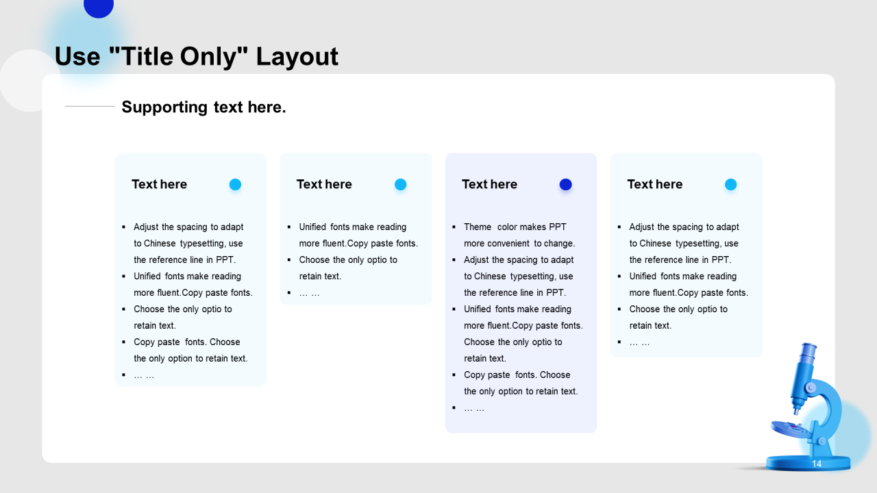 蓝色立体显微镜医疗报告PPT样式