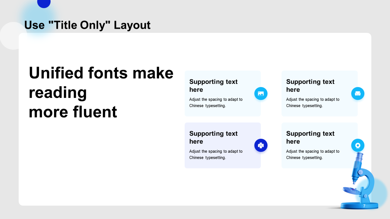 蓝色立体显微镜医疗报告PPT样式