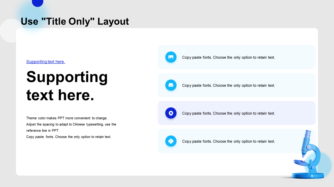 蓝色立体显微镜医疗报告PPT样式