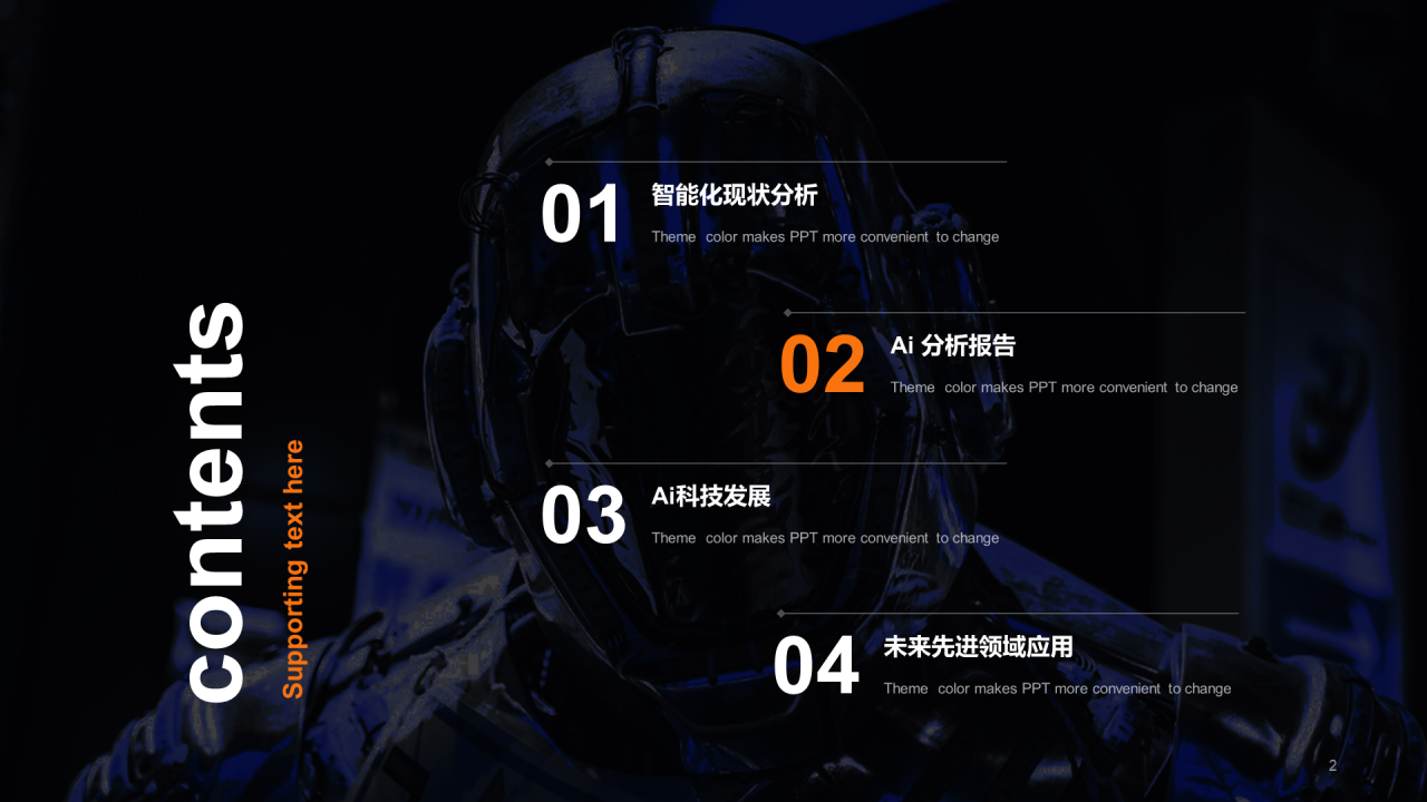 蓝橙色创意人工智能研究报告PPT主题