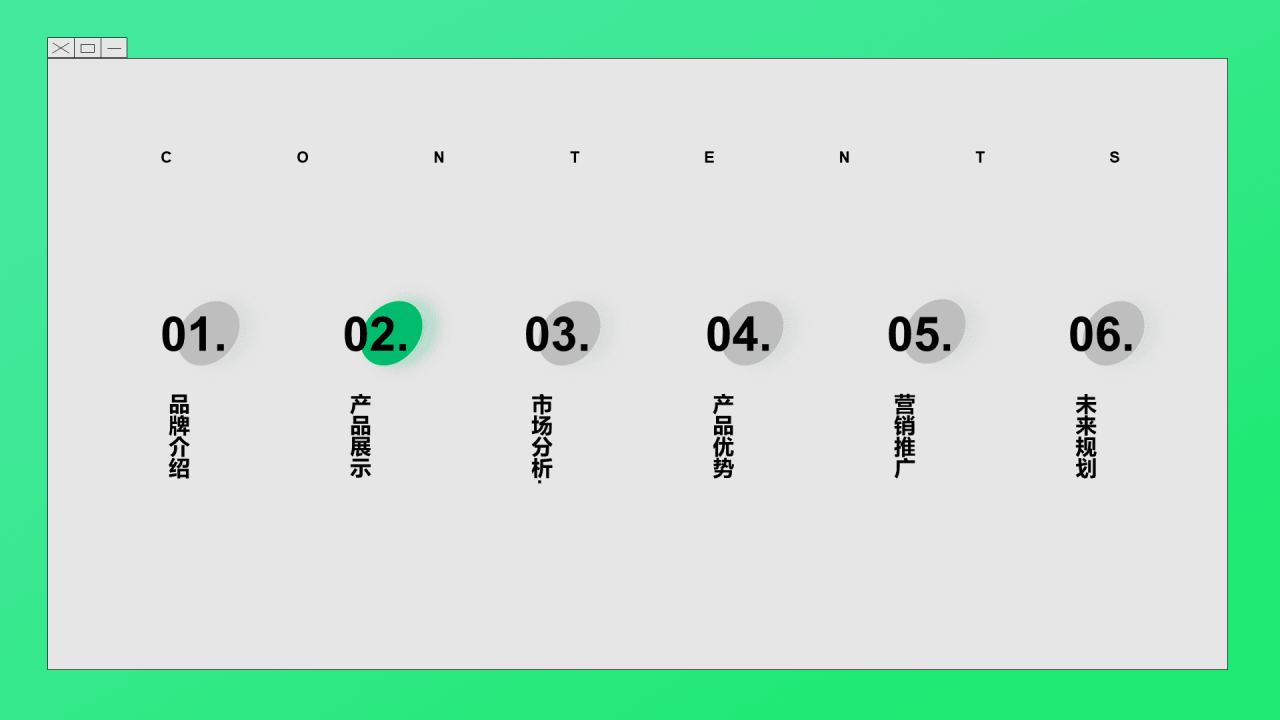 灰色简约品牌营销绿色PPT案例