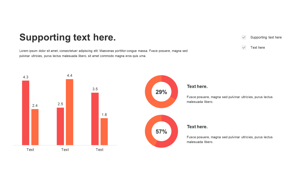 红色扁平PPT柱状图环形图