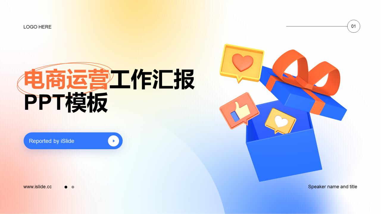 白色3D创意电商运营工作汇报PPT模板