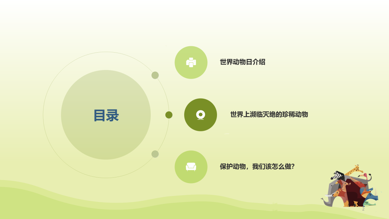 绿色世界动物日插画PPT案例