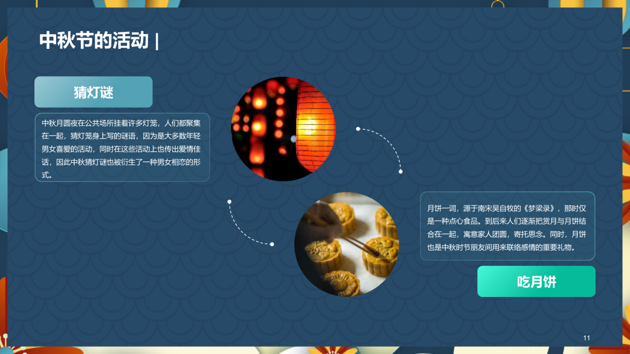 蓝色插画卡通喜庆中秋节节日介绍PPT
