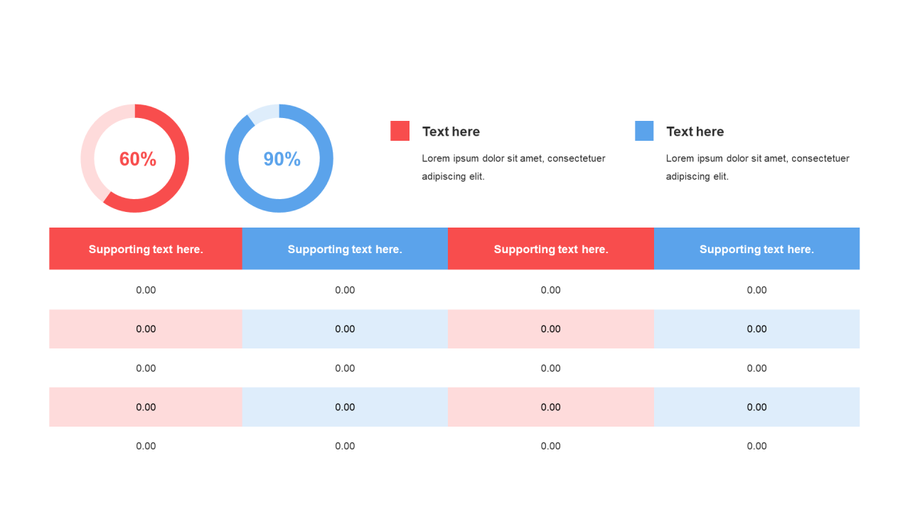 多色扁平PPT表格图，环形图