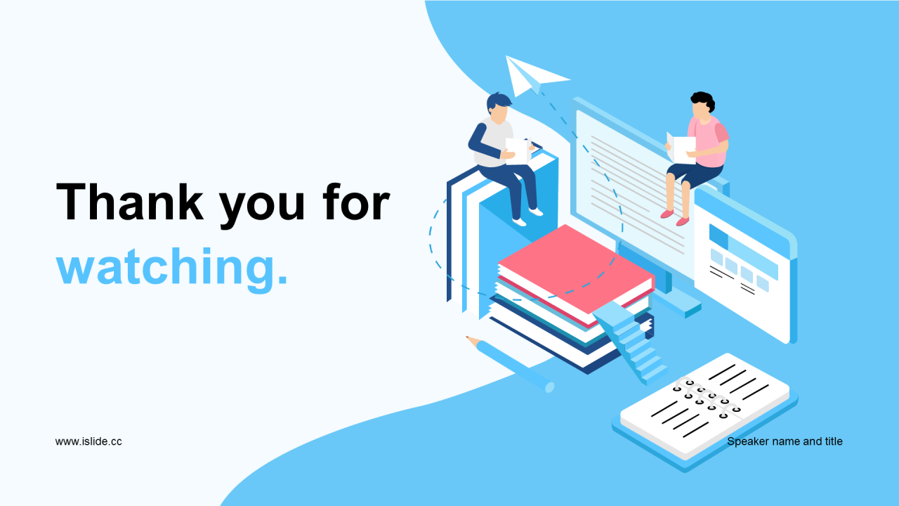 蓝色插画简约读书分享通用PPT模板