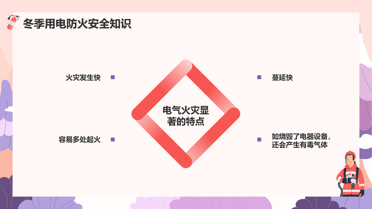 紫红色冬季用电防火安全PPT