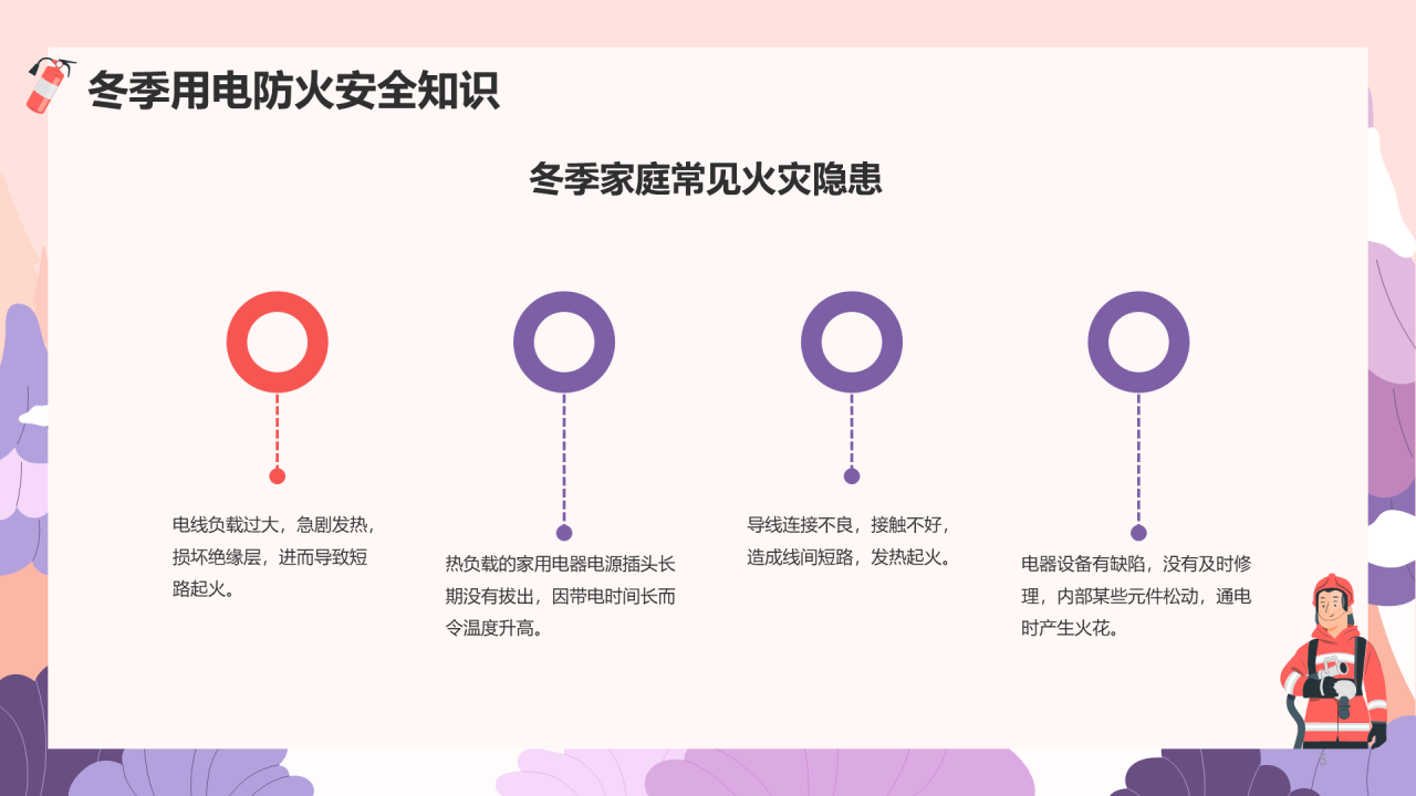 紫红色冬季用电防火安全PPT