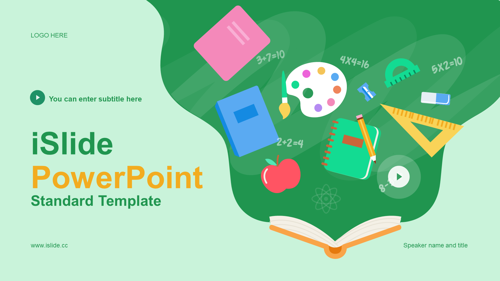 Green illustration cartoon education training courseware PPT theme