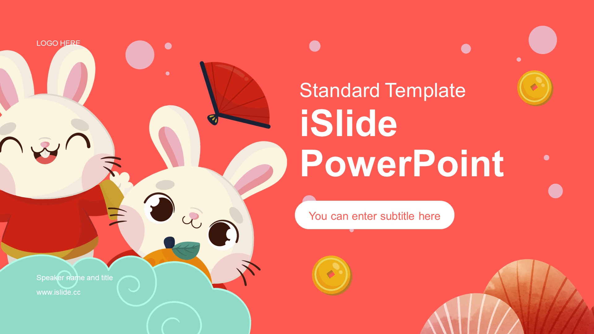 Red New Year Year of Rabbit education training courseware PPT