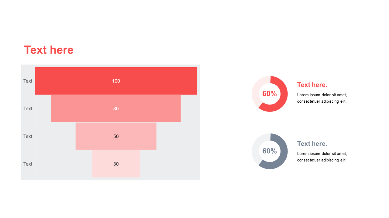 单色扁平PPT漏斗图，环形图