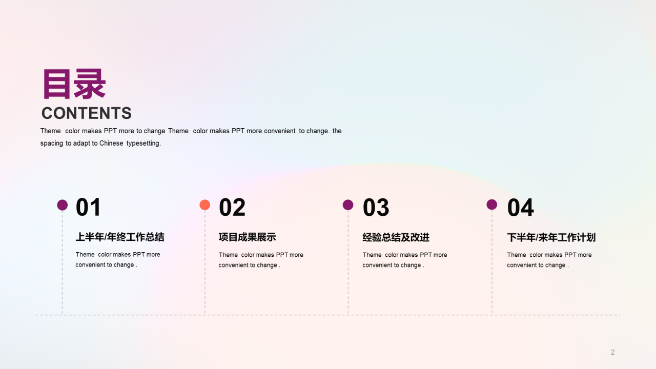 多色简约扁平年度工作总结PPT