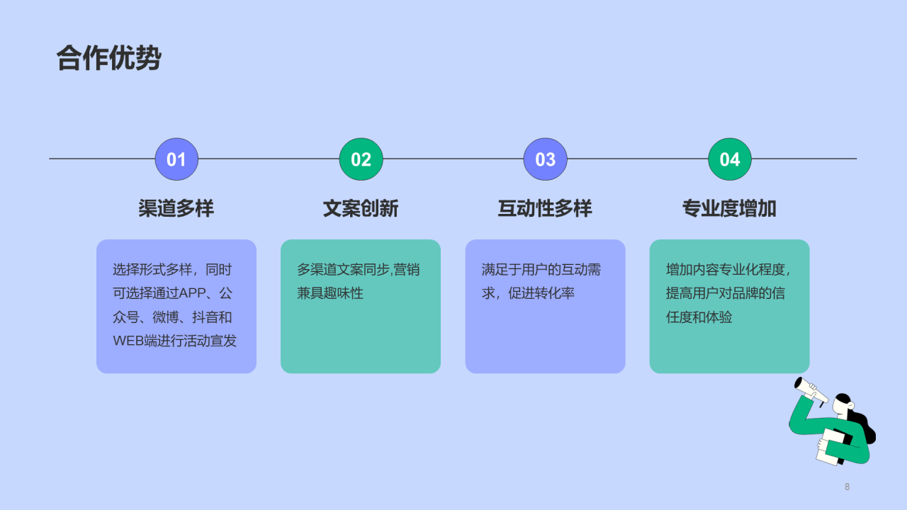 紫色插画简约扁平营销合作推广方案PPT