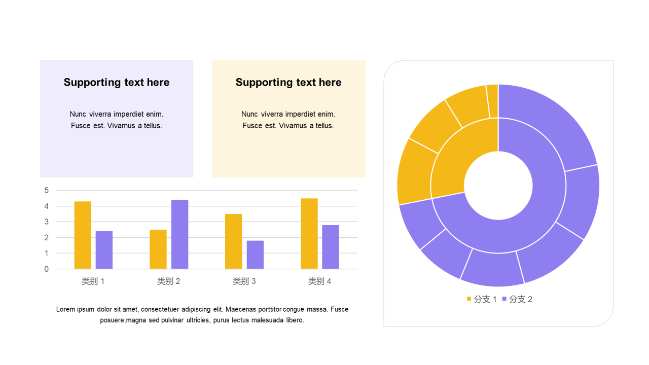 多色扁平PPT柱状图，旭日图