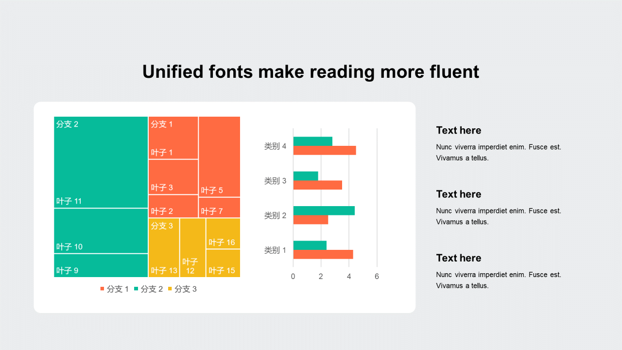 多色扁平PPT条形图，树状图