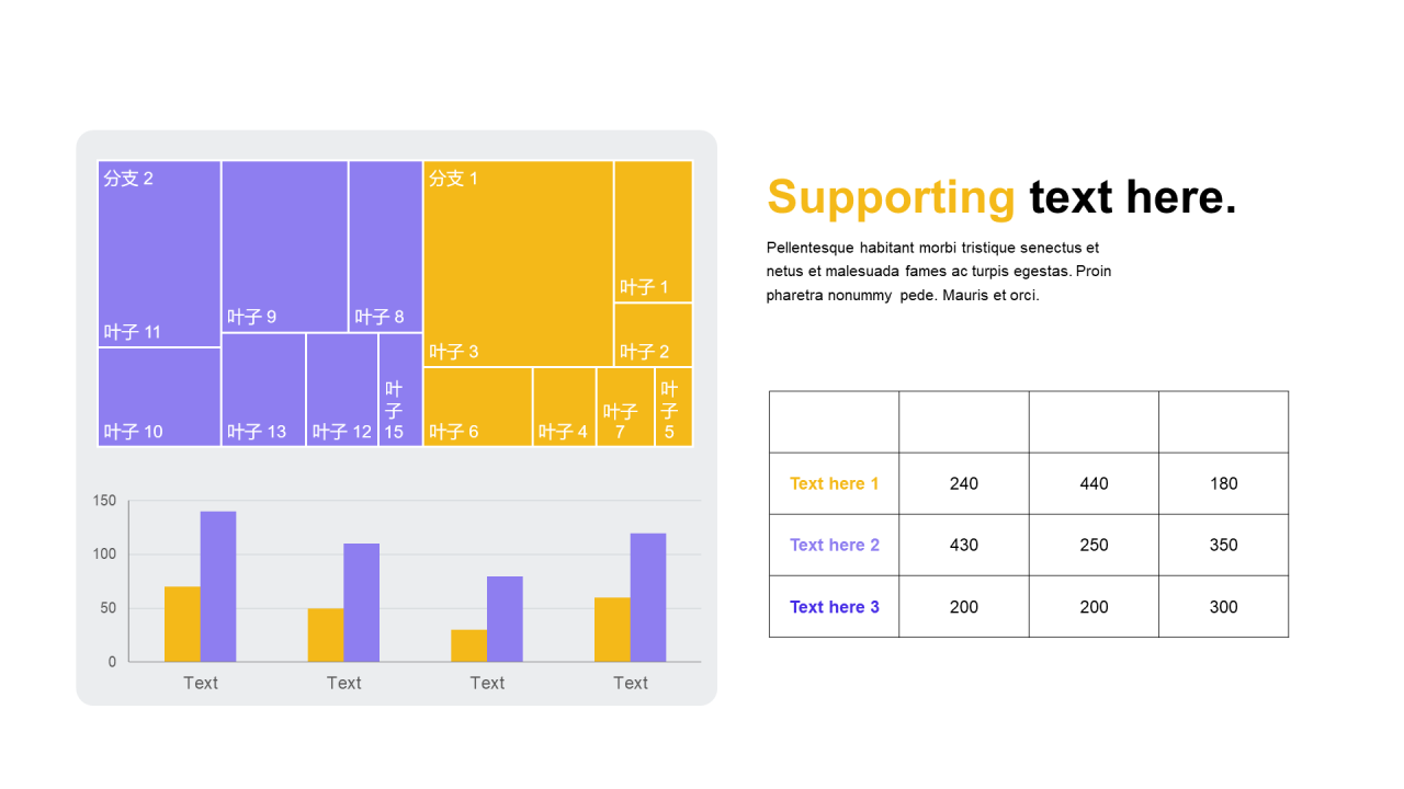 多色扁平PPT柱状图，树状图
