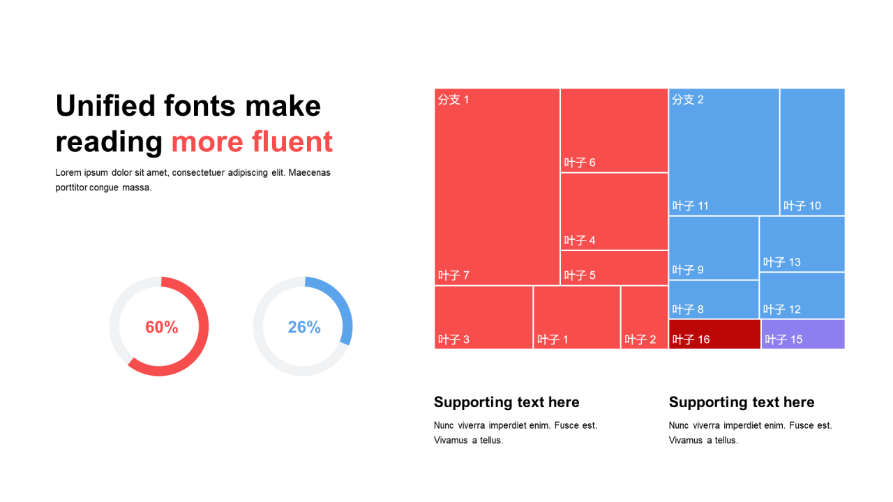 多色扁平PPT环形图，树状图