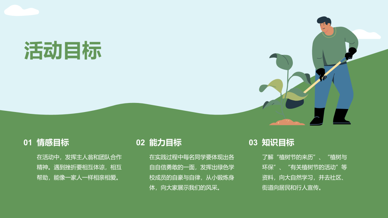 绿色卡通插画植树节活动策划PPT