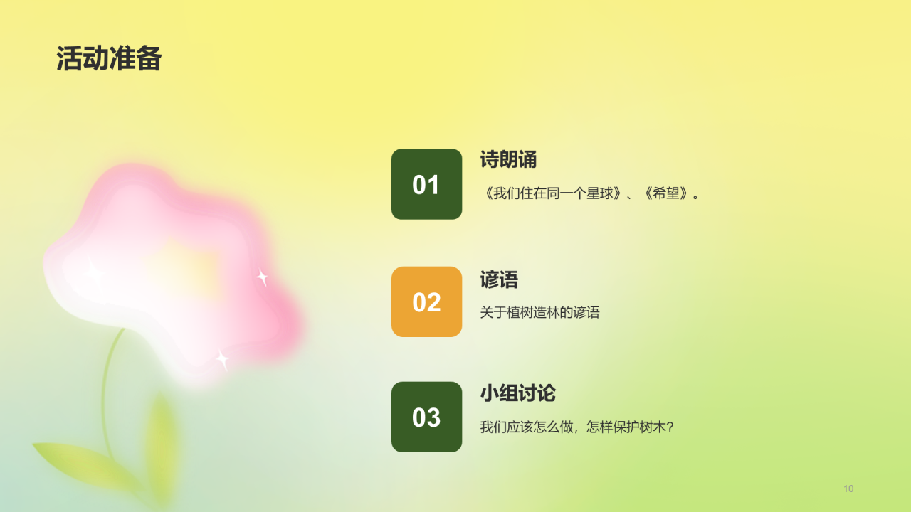 黄色渐变郁金香植树节活动策划PPT