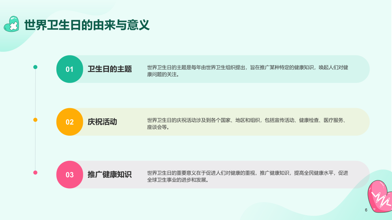 绿色插画世界卫生日科普介绍PPT