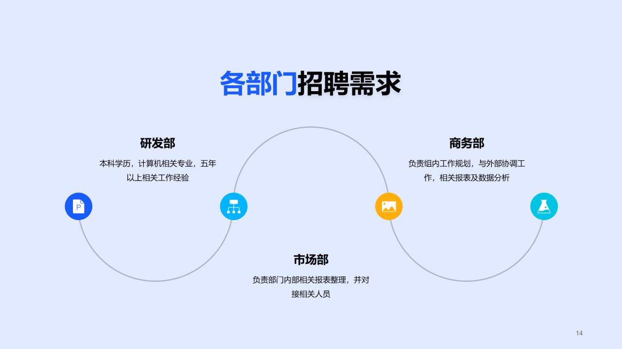 蓝色卡通插画春季招聘大会多岗位企业招聘通用PPT