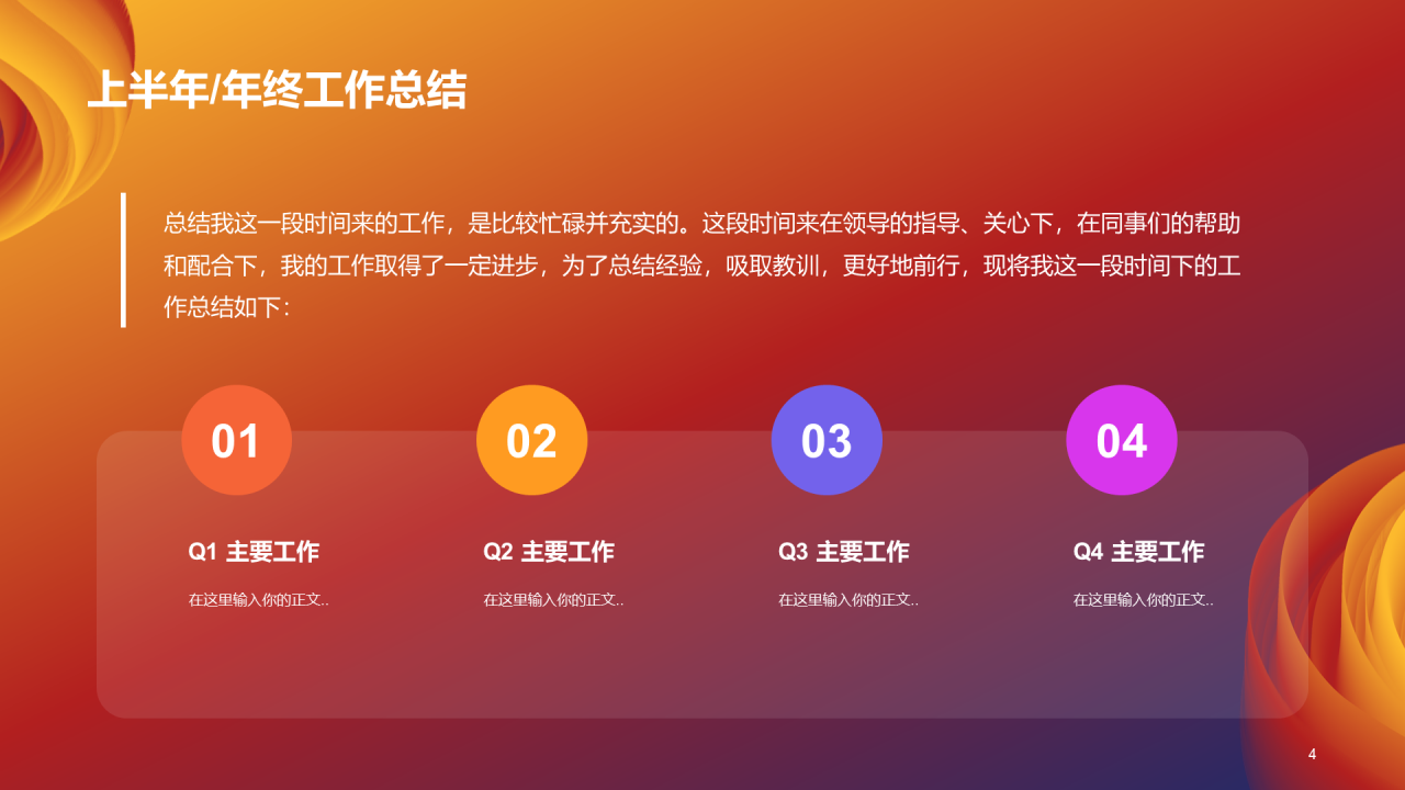 橙色创意简约通用年度年终总结PPT