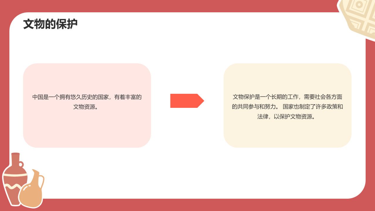 红色插画文物保护介绍科普PPT模板