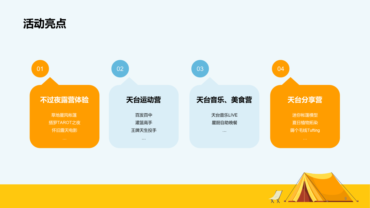 黄色夏日城市天台露营嘉年华主题活动PPT