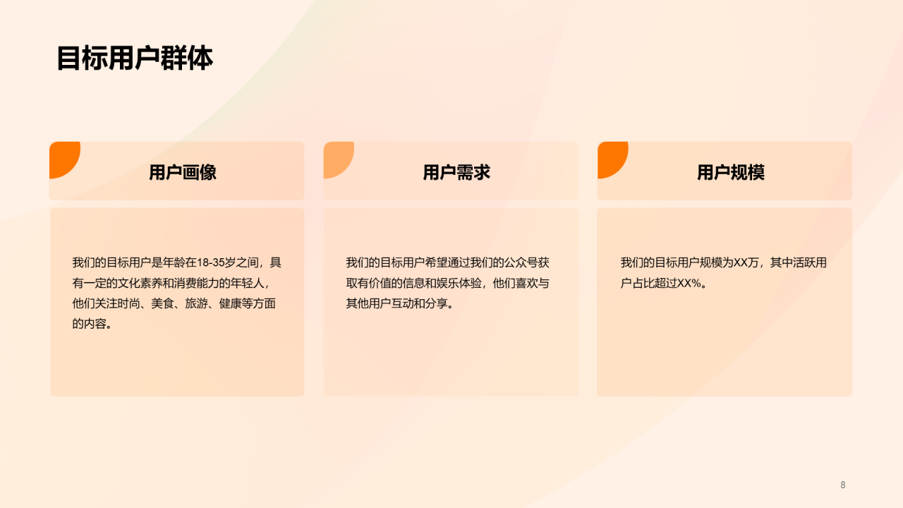 橙红色渐变新媒体公众号运营商业计划书PPT模板