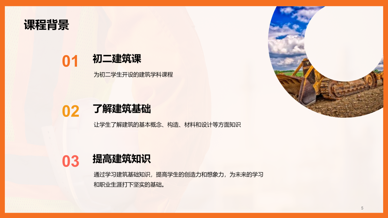 橙色现代商务房屋建筑基础课程培训PPT模板