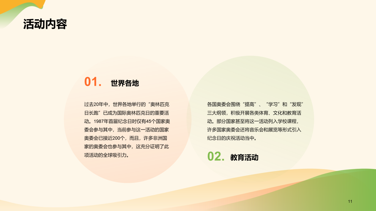 黄绿色插画卡通国际奥林匹克日PPT模板