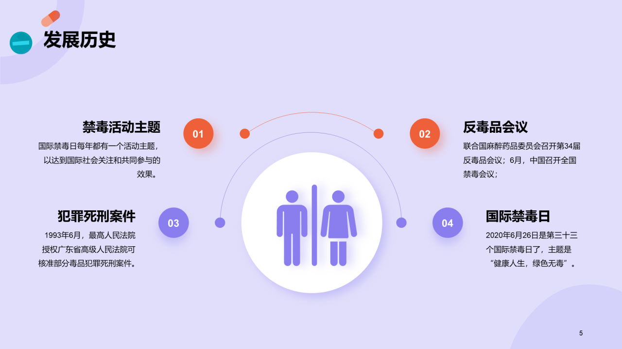 紫色插画卡通国际禁毒日主题科普PPT模板
