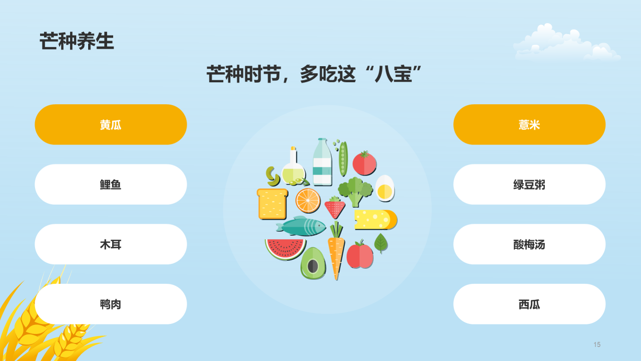 黄色插画二十四节气芒种科普介绍PPT模板