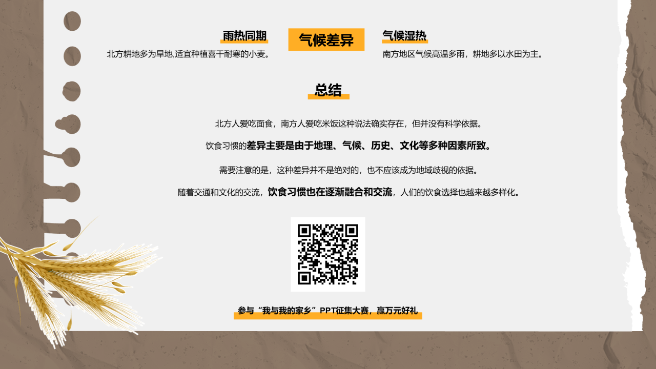 “我与我的家乡”PPT征集大赛案例——南北差异