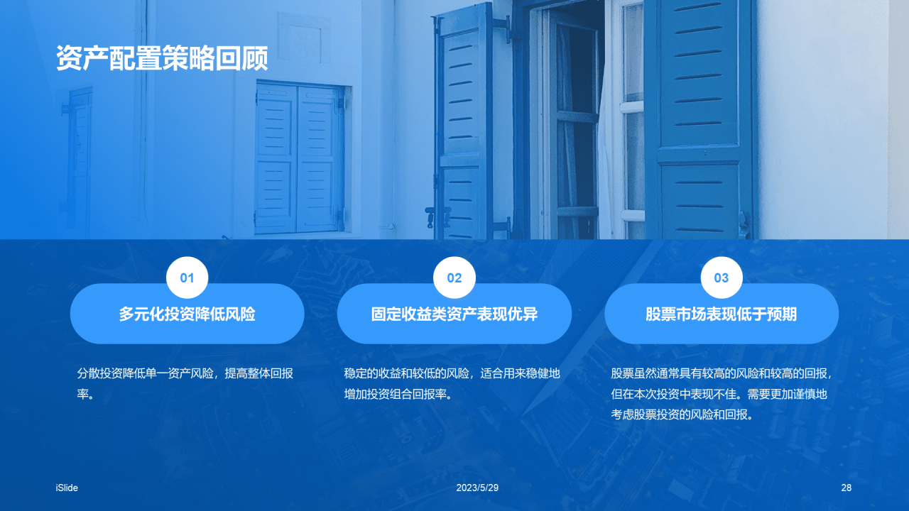 蓝色商务现代资产配置建议研究报告PPT模板