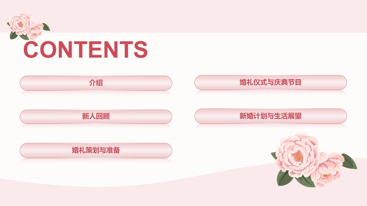 粉色简约婚礼庆典介绍市场营销PPT模板